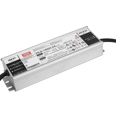 Fonte de alimentação MEAN WELL HLG-185H-24A prateada com cabos