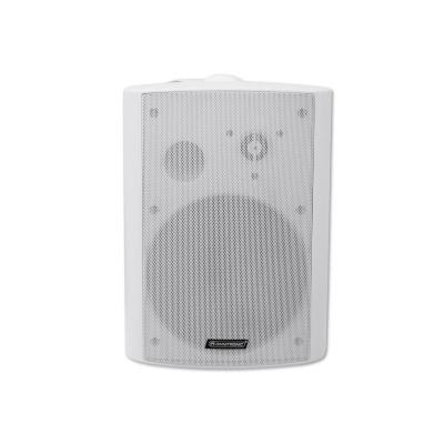 Coluna de som branca com grelha metálica frontal
