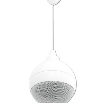 Candeeiro de teto esférico branco suspenso com grelha metálica