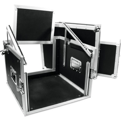 Mala preta com estrutura metálica e abas laterais abertas