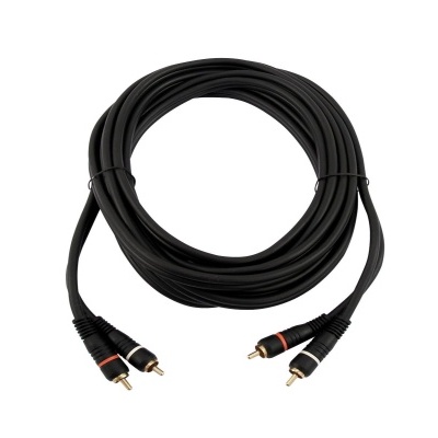 Cabo de áudio RCA preto com conectores vermelhos e brancos