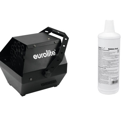 Máquina de bolhas preta Eurolite com frasco branco de líquido para bolhas
