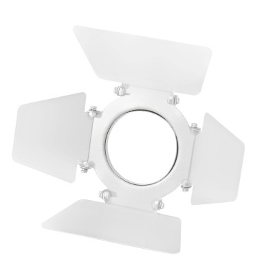 Barn door branco para iluminação com quatro lâminas articuladas e centro circular