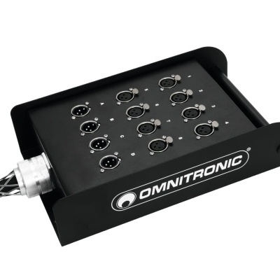 Conector de áudio Omnitronic preto com várias entradas XLR e cabo trançado