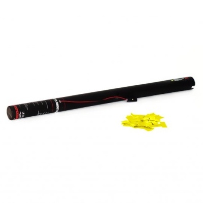 Lança confetis preta com confetis amarelos ao lado