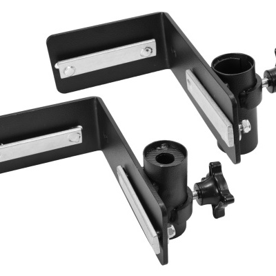 Par de suportes metálicos pretos com acessórios ajustáveis