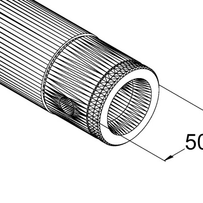 Desenho técnico de um tubo cilíndrico com medida 50