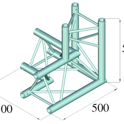 Estrutura metálica tridimensional azul clara com barras diagonais em fundo branco