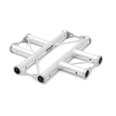 Estrutura metálica prateada sobre fundo branco