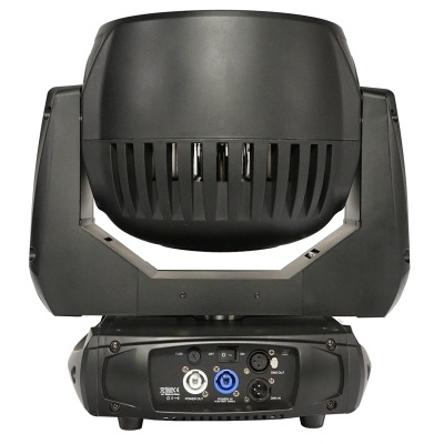 Cabeça móvel para iluminação profissional preta com ventilação e base com conexões