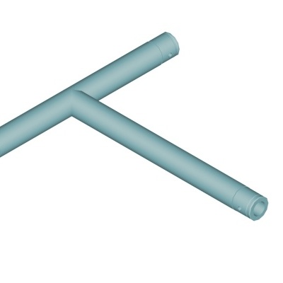Dois tubos azuis metálicos em forma de T sobre fundo branco