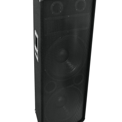 Coluna de som preta retangular com alça lateral