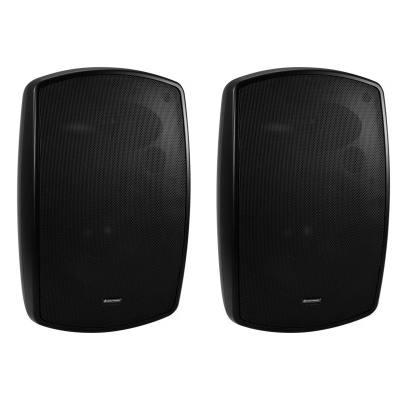 Par de colunas acústicas pretas arredondadas