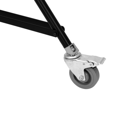 Roda cinza com estrutura metálica prateada e suporte preto
