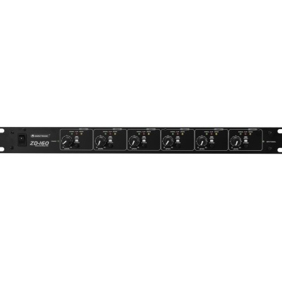 Equalizador de áudio profissional preto com seis controles para rack