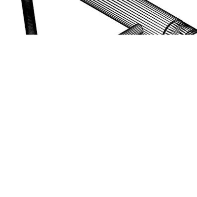 Dois objetos metálicos longos com textura riscada em fundo branco