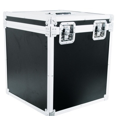 Caixa preta com estrutura metálica prateada e fechaduras