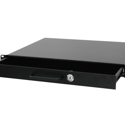 Gaveta metálica preta com fechadura para rack