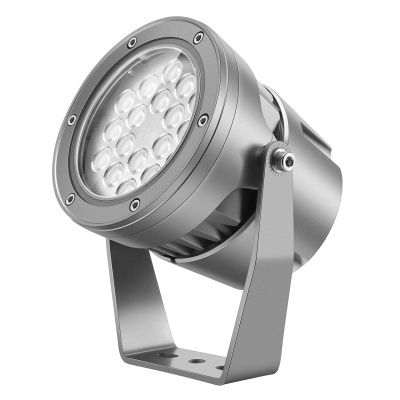 Refletor LED metálico cinza com lente transparente e 15 LEDs