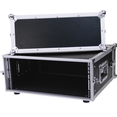 Mala preta retangular com armação metálica prateada e tampa destacável