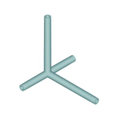 Suporte tripé em metal azul claro com três braços cilíndricos