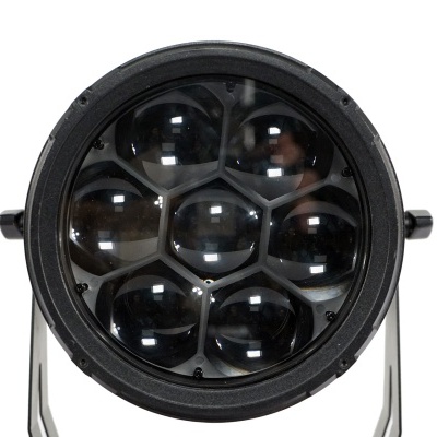 Luz LED redonda preta com lentes convexas