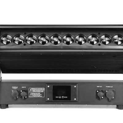 Equipamento de iluminação profissional LED preto com 12 lentes e painel de controlo