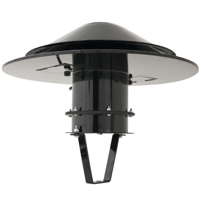 Chapéu para chaminé em metal preto com base e cobertura cónica