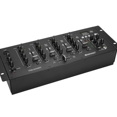 Mesa de mistura de DJ preta com botões e sliders