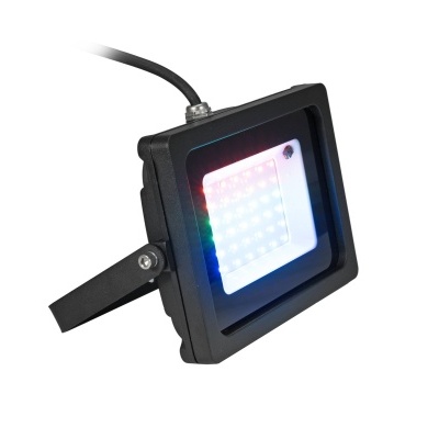 Projetor LED quadrado preto com LEDs coloridos