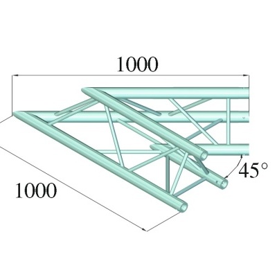 Estrutura metálica com tubos verdes, ângulo de 45 graus e dimensões 1000x1000 mm