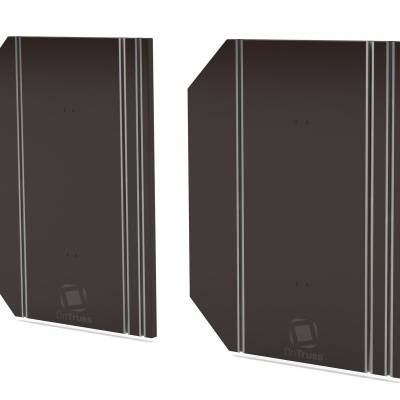 Dois altifalantes castanhos escuros com linhas brancas verticais e logótipo EDIFIER.