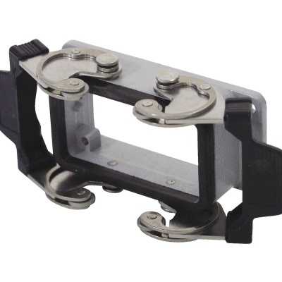 Moldura retangular preta e metal com ganchos articulados