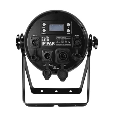 Refletor LED preto redondo com botões e display digital