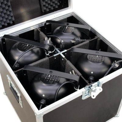 Caixa de transporte preta com refletores circulares pretos e espuma acolchoada