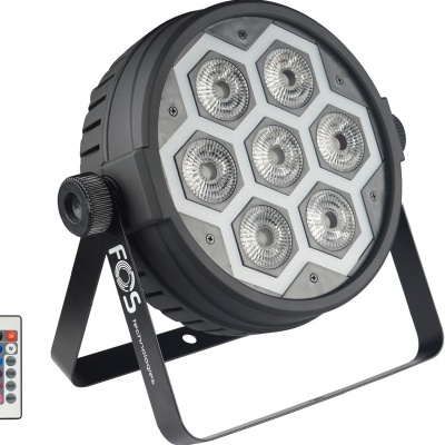 Refletor LED preto com 7 luzes hexagonais e comando remoto colorido