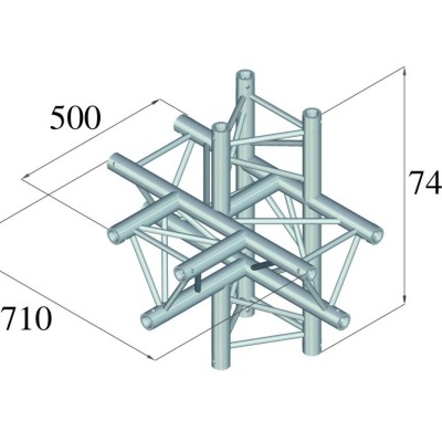 Estrutura metálica tubolar prateada com dimensões