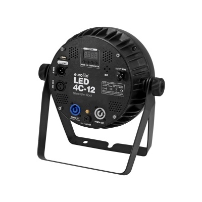 Projector de luz LED Eurolite LED 4C-12 preto com suporte metálico e painel traseiro com botões e visor