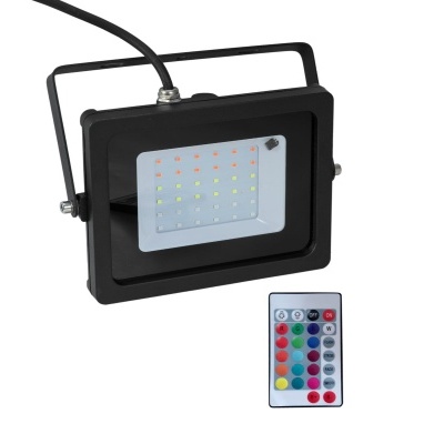 Projetor LED preto com LEDs coloridos e controlo remoto colorido