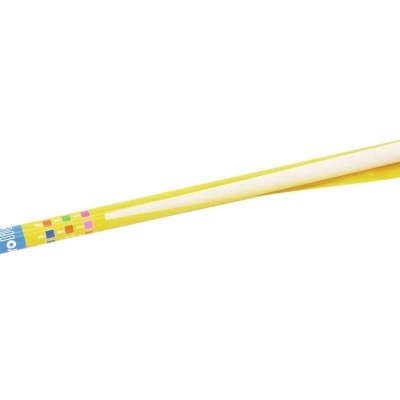 Rolo de papel manteiga amarelo com rótulo colorido