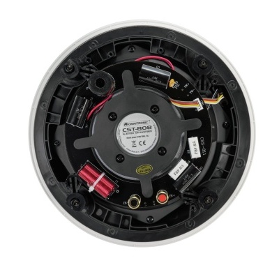 Colunas embutidas pretas com fios e etiqueta visível Central Audio COT 306