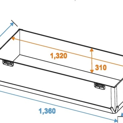 Desenho técnico de caixa retangular com dimensões em milímetros