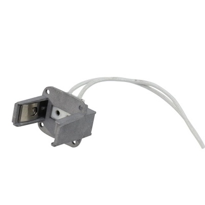 Interruptor elétrico metálico cinzento com cabos brancos