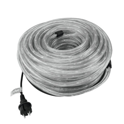 Mangueira luminosa transparente enrolada com ficha preta