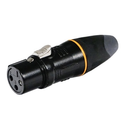 Conector XLR masculino preto com detalhe laranja