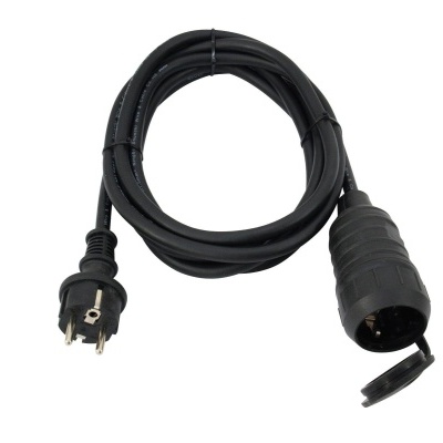 Cabo elétrico preto com ficha e conector