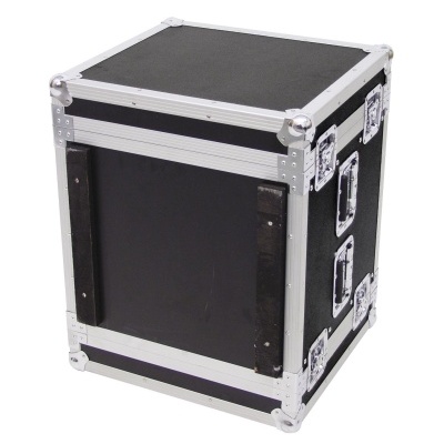 Mala de transporte preta cúbica com moldura metálica prateada