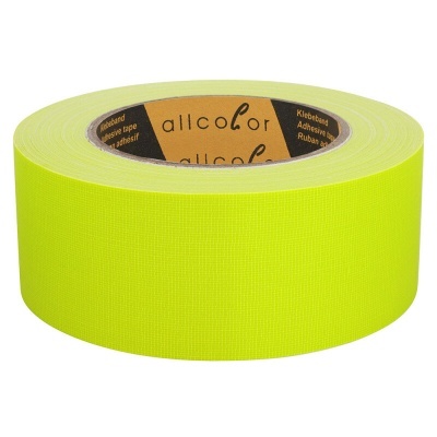 Rolo de fita adesiva amarelo-fluorescente com texto allcolor no interior