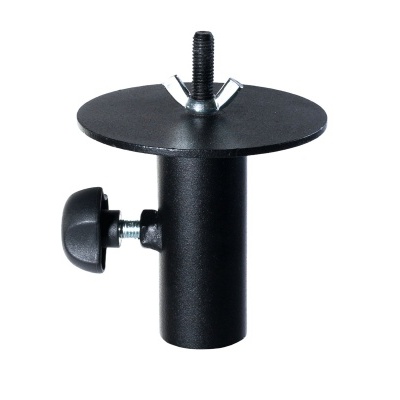 Ferramenta metálica preta com parafuso e disco circular