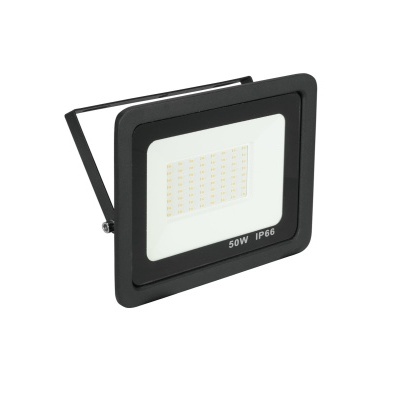 Projetor LED retangular preto com painel frontal branco e luzes LED